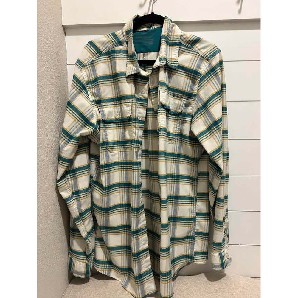 Eddie Bauer Mens TXL Classic Fit Plaid Button Down Shirt Teal Gold SPR/SUM22